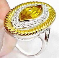 Anel de Prata com Detalhe em Ouro 22k e Topázio Lemon