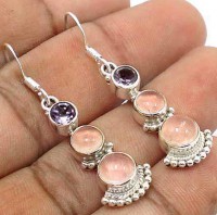 Brincos de Prata com Quartzos Rosa e Ametista