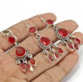 Conjunto de Brincos e Pingentes de Prata com Rubis